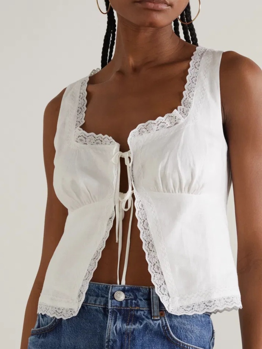 Reformation Rosalie Linen Lace Trim Top